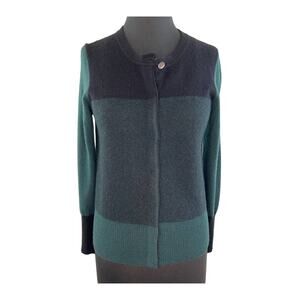 C by Bloomingdale's 100% 2 Ply Cashmere Green Colorblock Long Sleeve Sweater M